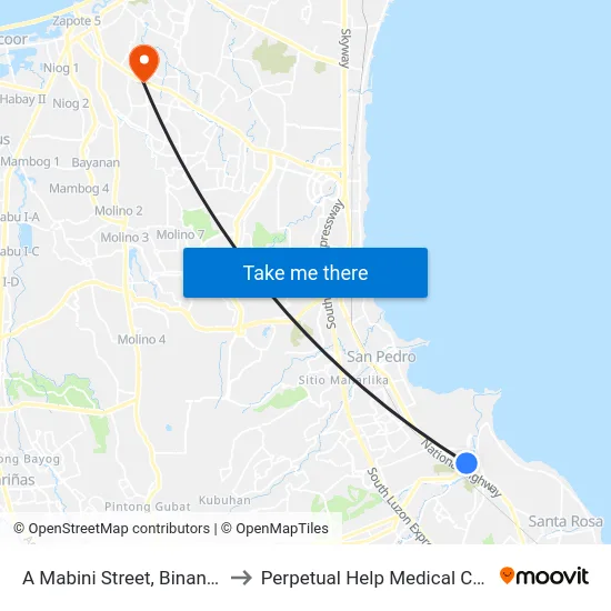A Mabini Street, Binan City to Perpetual Help Medical Center map