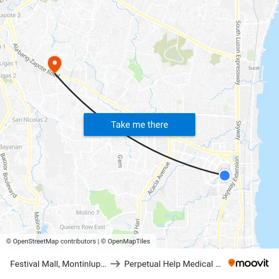 Festival Mall, Montinlupa City to Perpetual Help Medical Center map