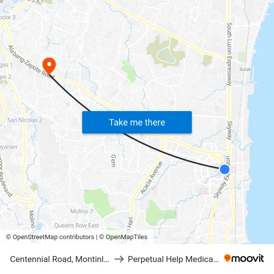 Centennial Road, Montinlupa City to Perpetual Help Medical Center map