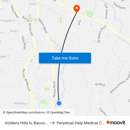 Soldiers Hills Iv, Bacoor City to Perpetual Help Medical Center map