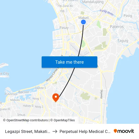 Legazpi Street, Makati City to Perpetual Help Medical Center map