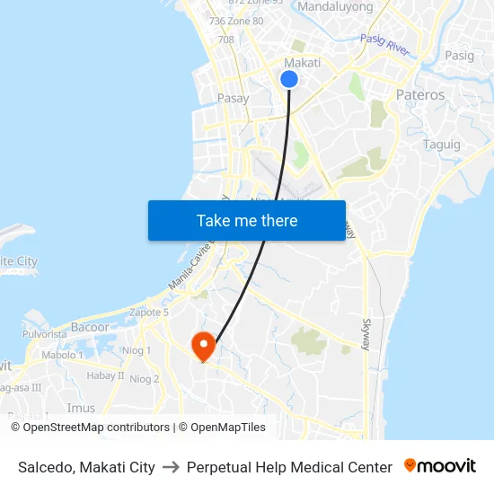 Salcedo, Makati City to Perpetual Help Medical Center map