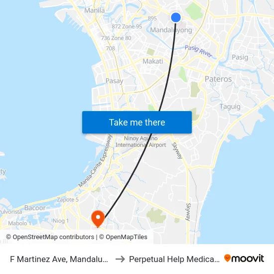 F Martinez Ave, Mandaluyong City to Perpetual Help Medical Center map