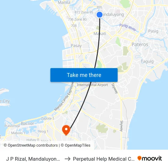 J P Rizal, Mandaluyong City to Perpetual Help Medical Center map