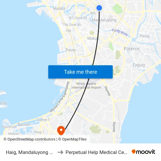 Haig, Mandaluyong City to Perpetual Help Medical Center map