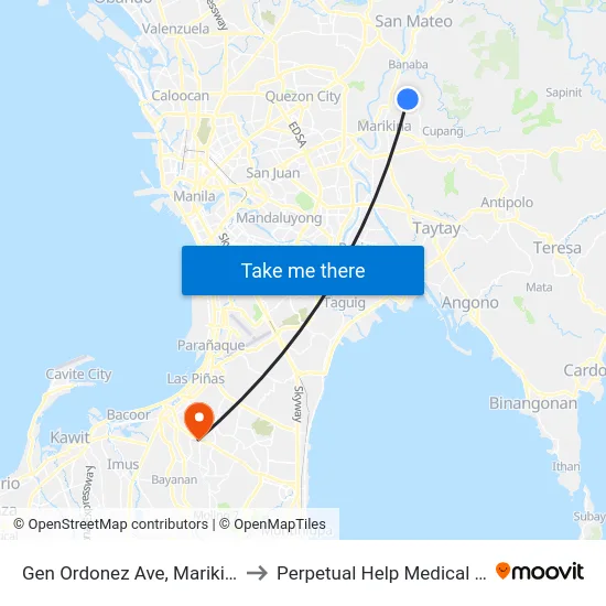 Gen Ordonez Ave, Marikina City to Perpetual Help Medical Center map
