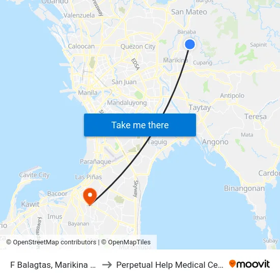 F Balagtas, Marikina City to Perpetual Help Medical Center map