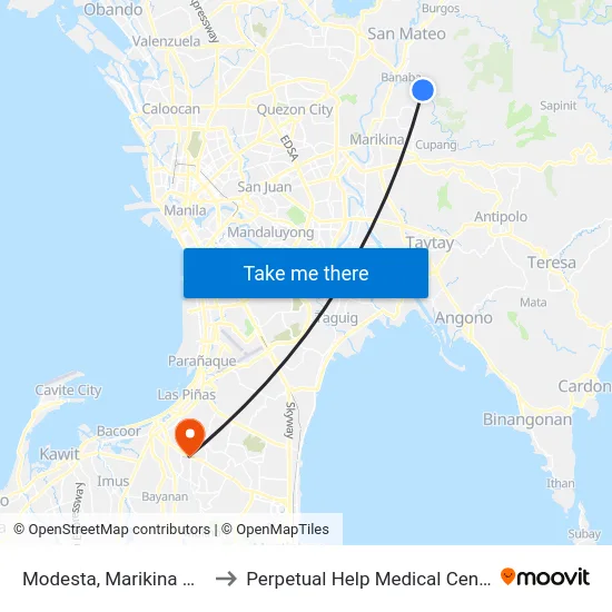 Modesta, Marikina City to Perpetual Help Medical Center map