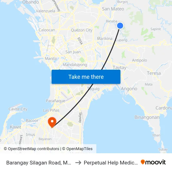 Barangay Silagan Road, Marikina City to Perpetual Help Medical Center map
