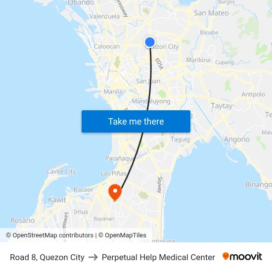 Road 8, Quezon City to Perpetual Help Medical Center map