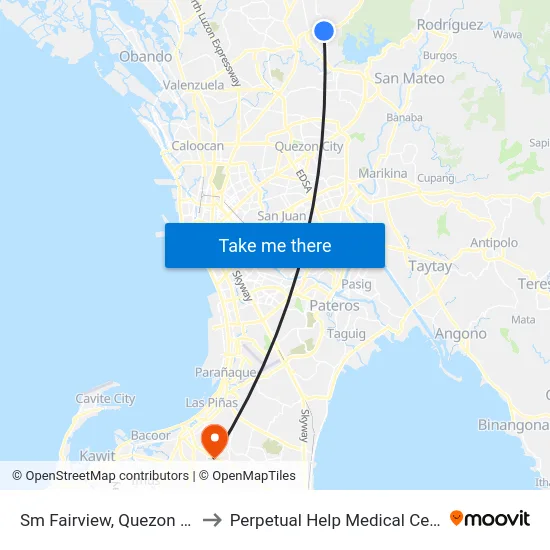 Sm Fairview, Quezon City to Perpetual Help Medical Center map