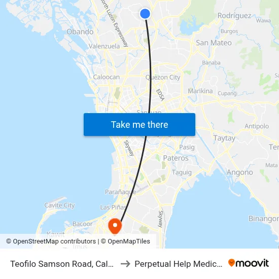 Teofilo Samson Road, Caloocan City to Perpetual Help Medical Center map