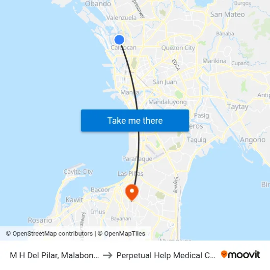 M H Del Pilar, Malabon City to Perpetual Help Medical Center map