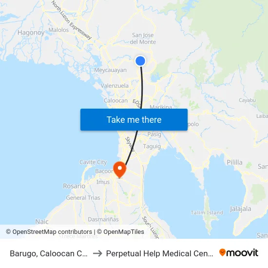 Barugo, Caloocan City to Perpetual Help Medical Center map