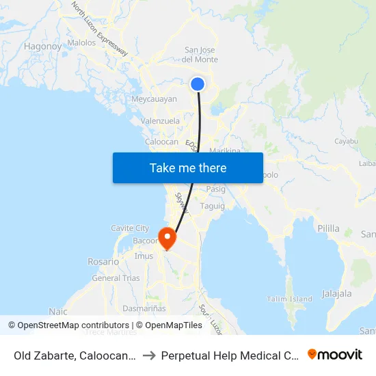 Old Zabarte, Caloocan City to Perpetual Help Medical Center map