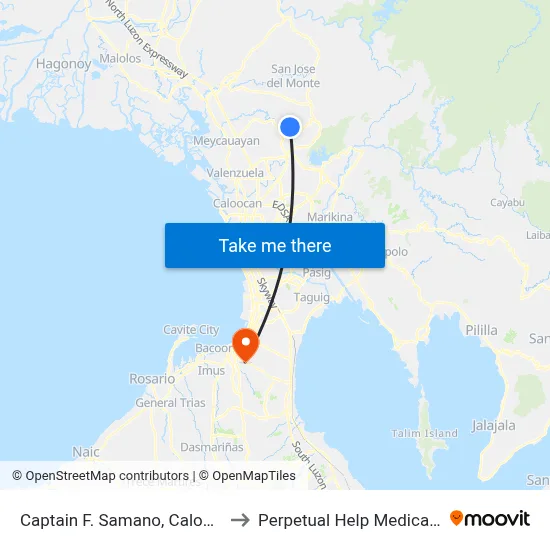 Captain F. Samano, Caloocan City to Perpetual Help Medical Center map