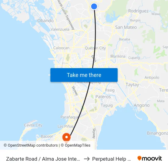 Zabarte Road / Alma Jose Intersection, Caloocan City to Perpetual Help Medical Center map