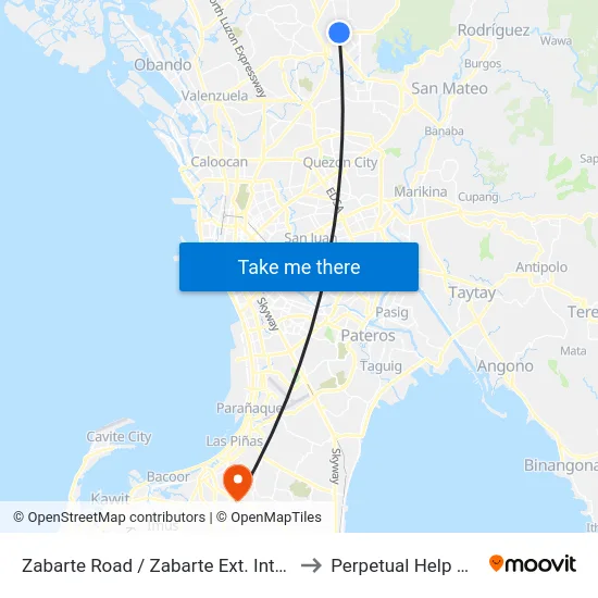 Zabarte Road / Zabarte Ext. Intersection, Caloocan City to Perpetual Help Medical Center map