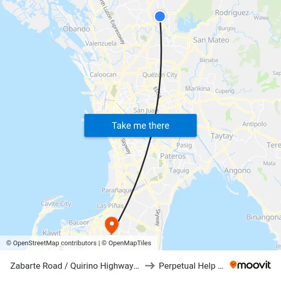 Zabarte Road / Quirino Highway Intersection, Caloocan City to Perpetual Help Medical Center map