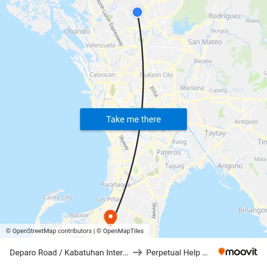 Deparo Road / Kabatuhan Intersection, Caloocan City to Perpetual Help Medical Center map