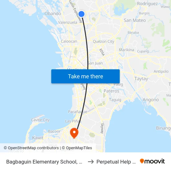 Bagbaguin Elementary School, Genteral Luis, Caloocan City to Perpetual Help Medical Center map