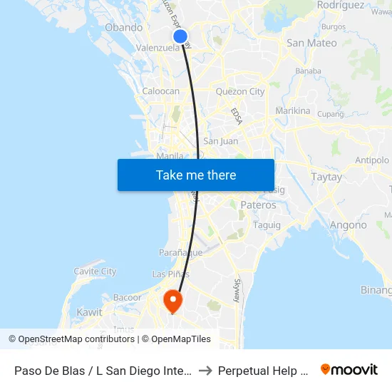 Paso De Blas / L San Diego Intersection, Valenzuela City to Perpetual Help Medical Center map