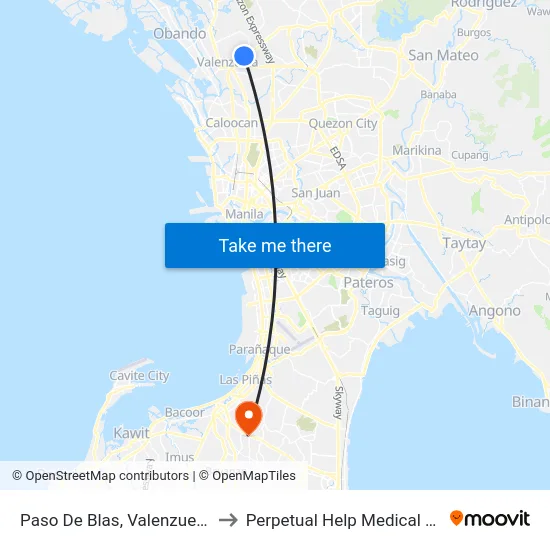 Paso De Blas, Valenzuela City to Perpetual Help Medical Center map