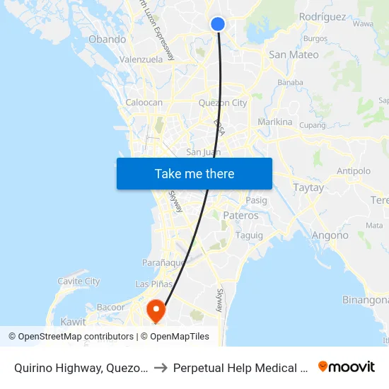 Quirino Highway, Quezon City to Perpetual Help Medical Center map