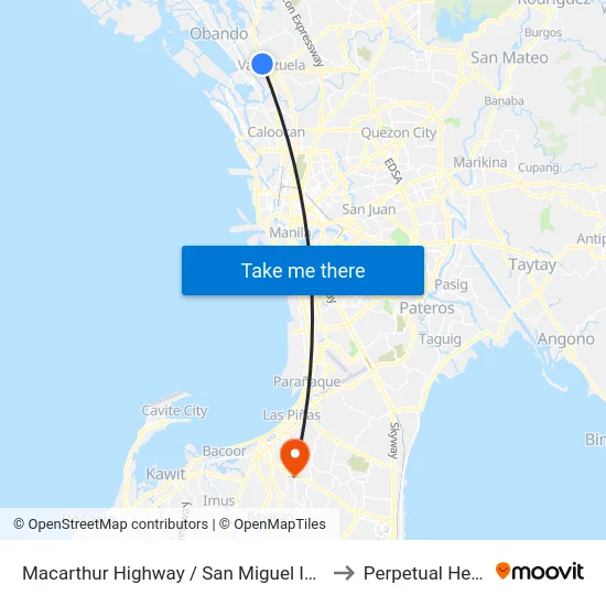 Macarthur Highway / San Miguel Interchange, Dalandanan, Valenzuela City to Perpetual Help Medical Center map