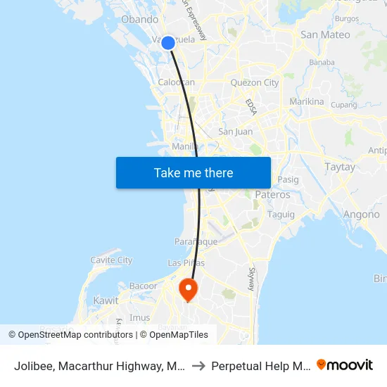 Jolibee, Macarthur Highway, Malinta, Valenzuela City to Perpetual Help Medical Center map