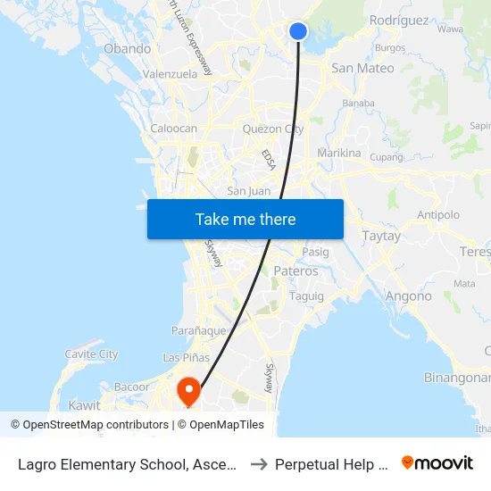 Lagro Elementary School, Ascencion Avenue, Quezon City to Perpetual Help Medical Center map