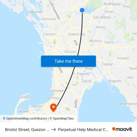 Bristol Street, Quezon City to Perpetual Help Medical Center map