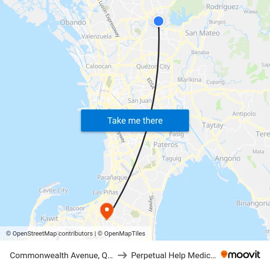 Commonwealth Avenue, Quezon City to Perpetual Help Medical Center map
