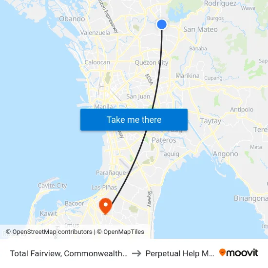 Total Fairview, Commonwealth Avenue, Quezon City to Perpetual Help Medical Center map