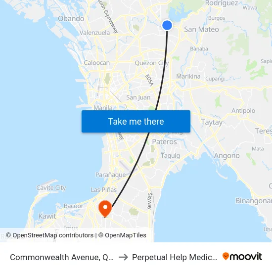 Commonwealth Avenue, Quezon City to Perpetual Help Medical Center map