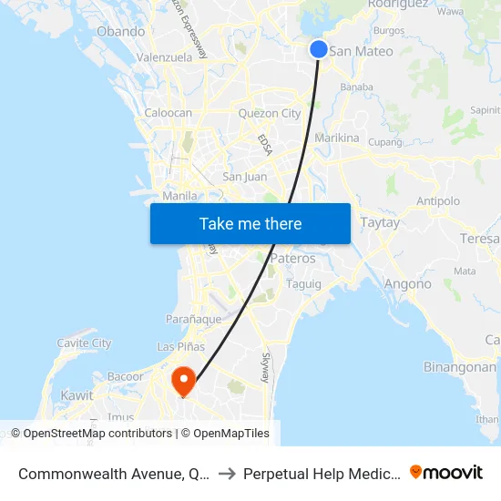 Commonwealth Avenue, Quezon City to Perpetual Help Medical Center map