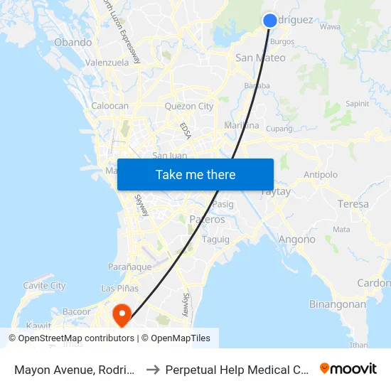 Mayon Avenue, Rodriguez to Perpetual Help Medical Center map