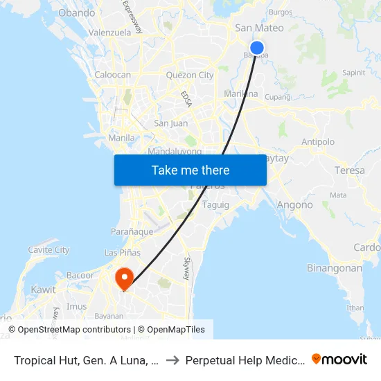 Tropical Hut, Gen. A Luna, San Mateo to Perpetual Help Medical Center map