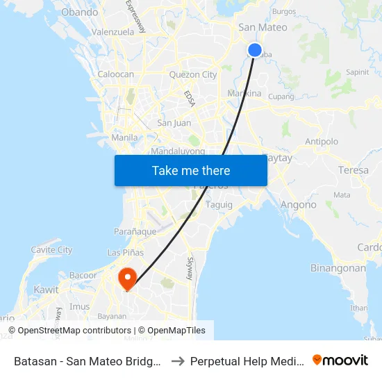 Batasan - San Mateo Bridge, San Mateo to Perpetual Help Medical Center map