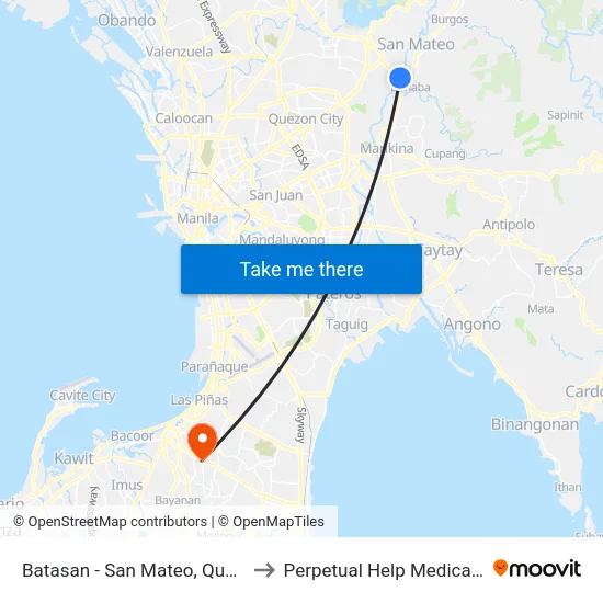 Batasan - San Mateo, Quezon City to Perpetual Help Medical Center map