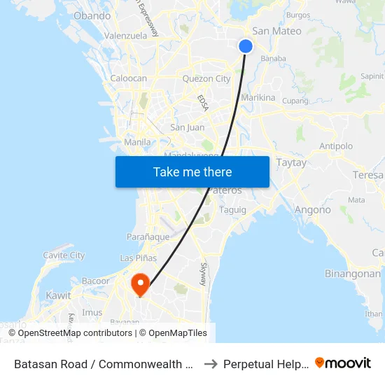 Batasan Road / Commonwealth Avenue Intersection, Quezon City to Perpetual Help Medical Center map