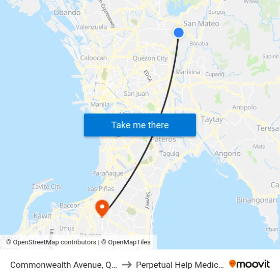 Commonwealth Avenue, Quezon City to Perpetual Help Medical Center map