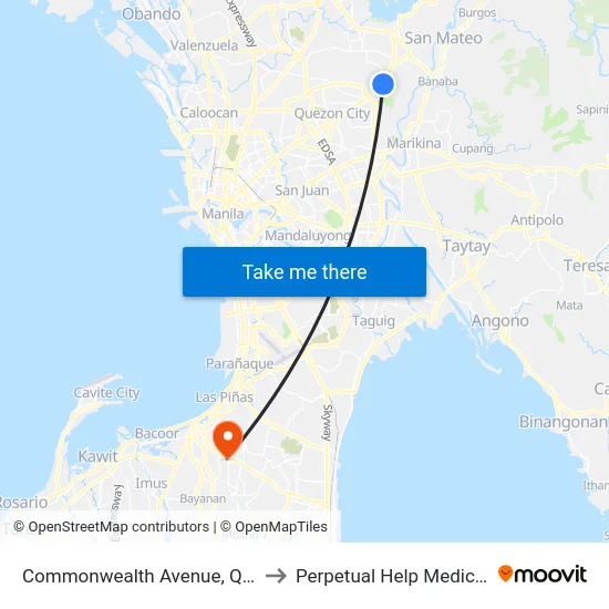 Commonwealth Avenue, Quezon City to Perpetual Help Medical Center map