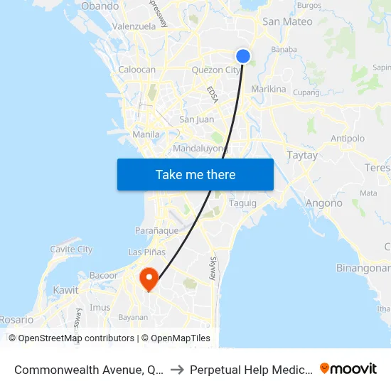 Commonwealth Avenue, Quezon City to Perpetual Help Medical Center map