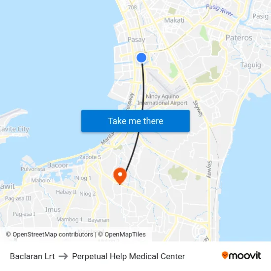 Baclaran Lrt to Perpetual Help Medical Center map