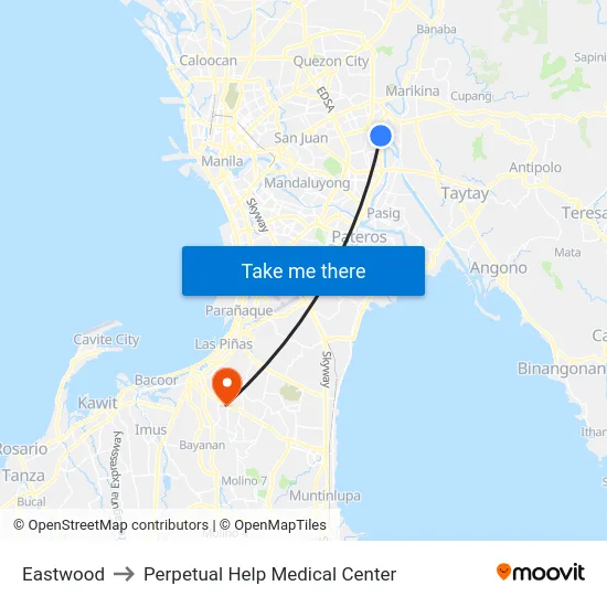 Eastwood to Perpetual Help Medical Center map