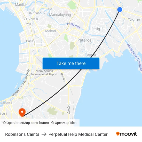 Robinsons Cainta to Perpetual Help Medical Center map