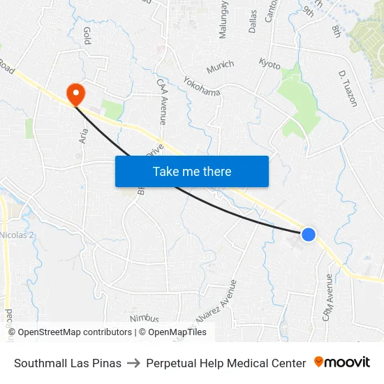 Southmall Las Pinas to Perpetual Help Medical Center map