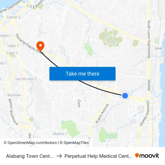 Alabang Town Center to Perpetual Help Medical Center map