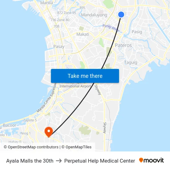 Ayala Malls the 30th to Perpetual Help Medical Center map